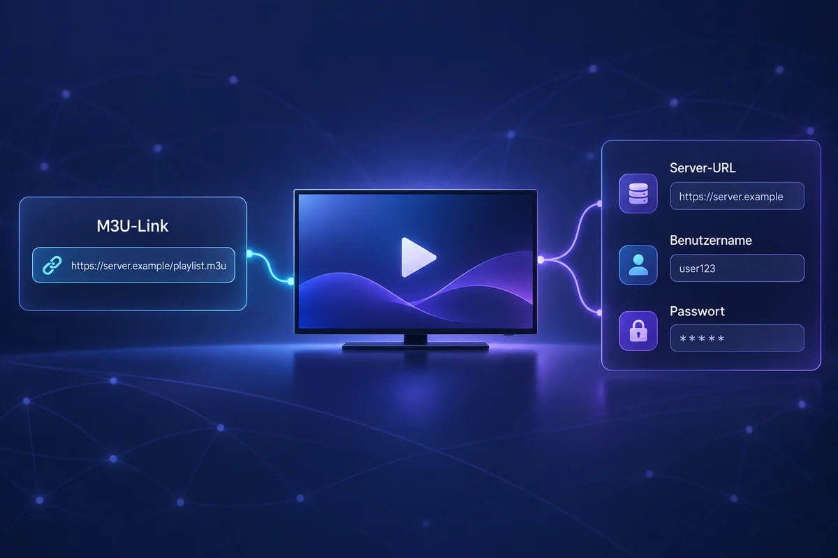 IPTV Line als M3U-Link oder Zugang mit Server-URL, Benutzername und Passwort
